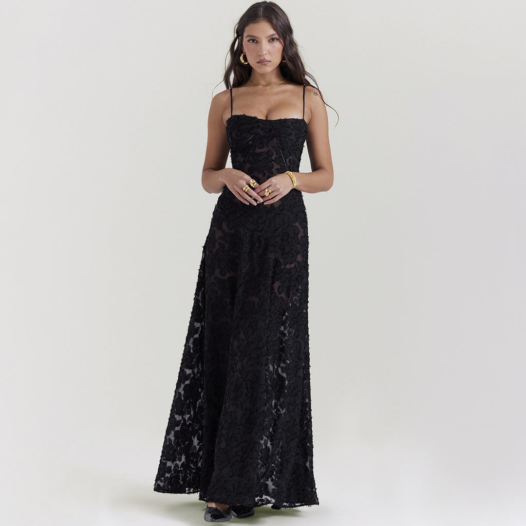 Fashion Suspender Lace Long Dress Summer Strapless Collar Elegant Evening Dresses For Women