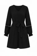 Black Lace Sleeve Tie-Waist Dress