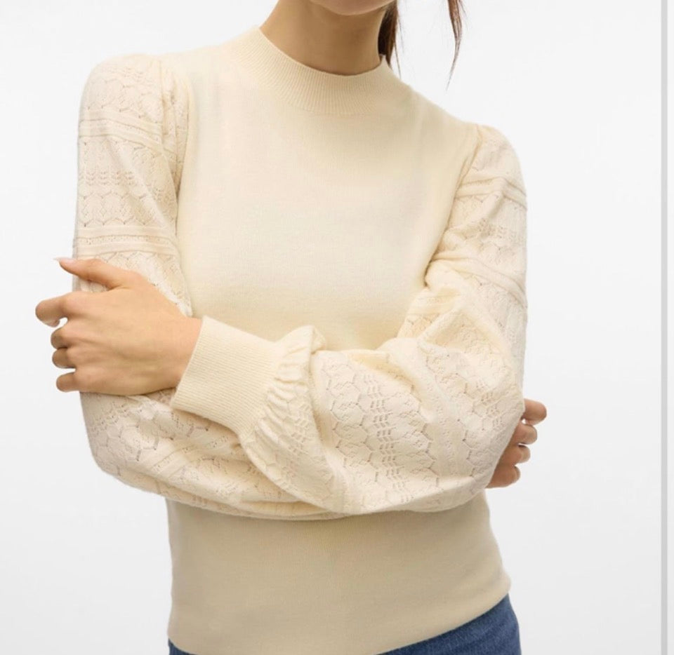 Cream Lace Sleeve Knit Jumper