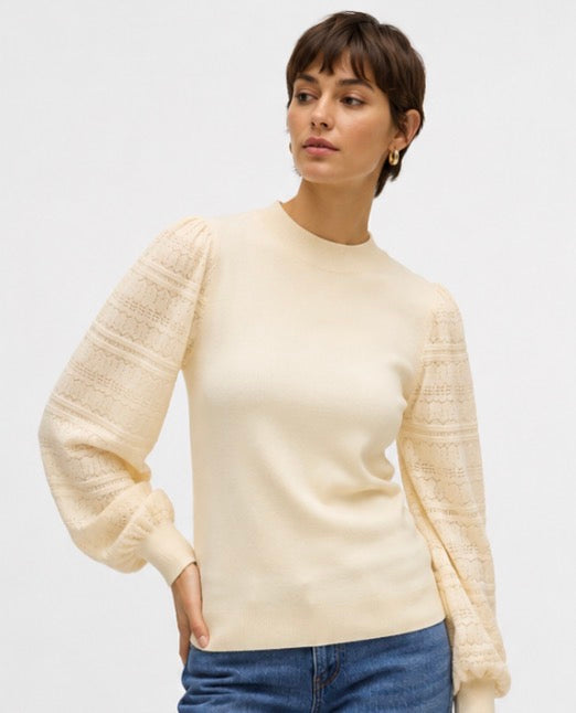 Cream Lace Sleeve Knit Jumper