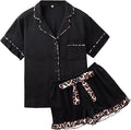 RONGTAI Summer Pajamas For Women Set Short Sleeve Button Down Leopard Pjs Lounge Sets Soft Sleepwear